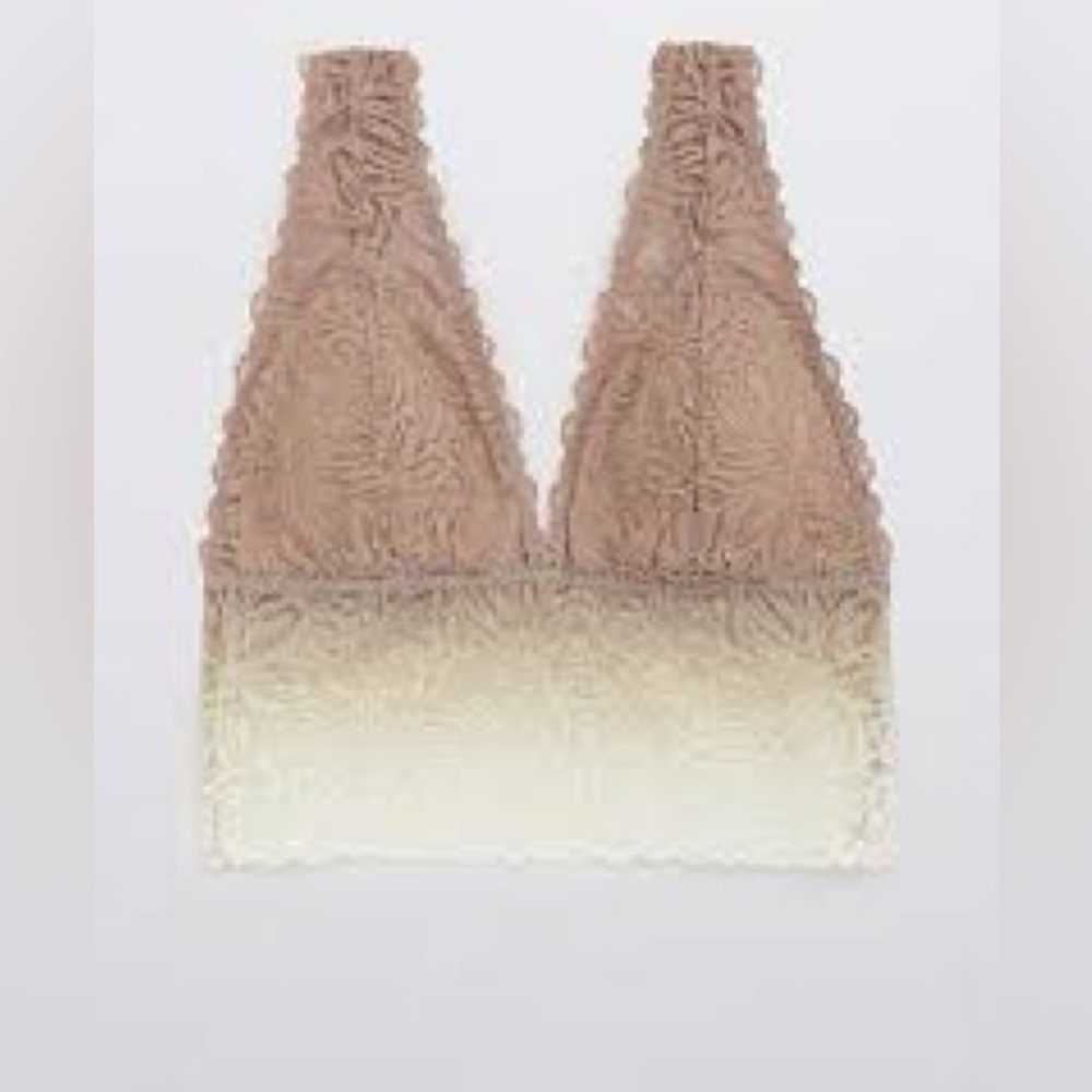 Aerie Gingerbread Lace Bralette Cream Beige‎ Ombre V Neck Wireless Comfortable S